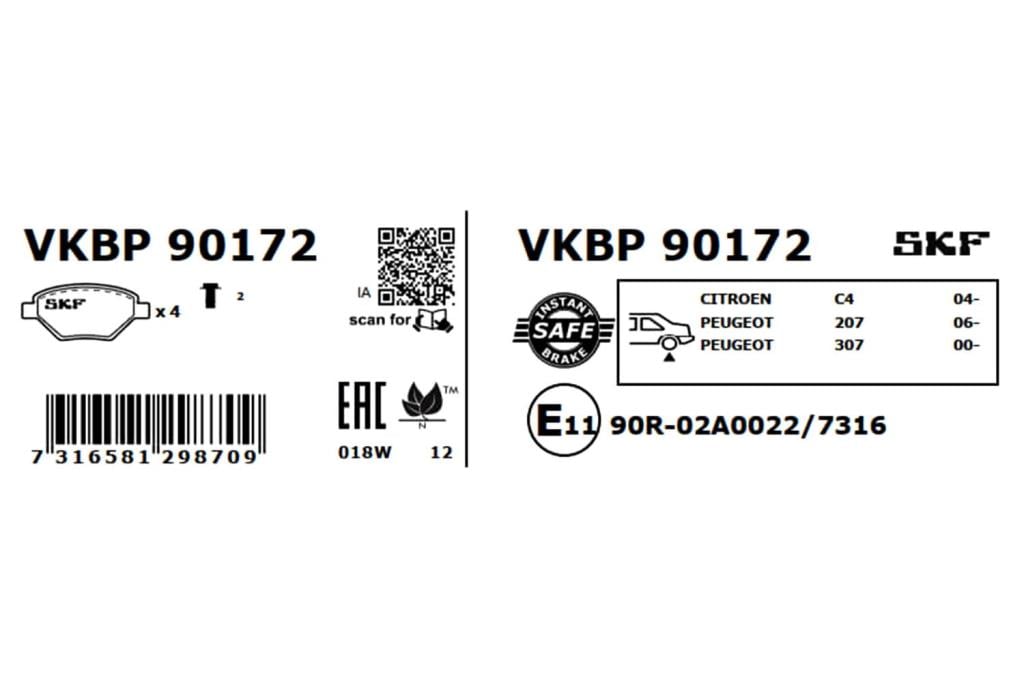 Jogo de 4 pastilhas de travão SKF ref. VKBP 90172